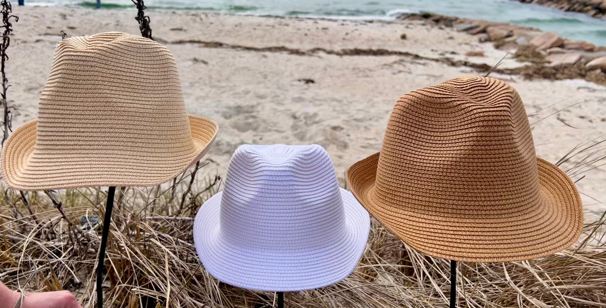 VINTAGE MARCHE Linen banded straw hat folds flat to pack! A Perfect travel hat Women main image 3