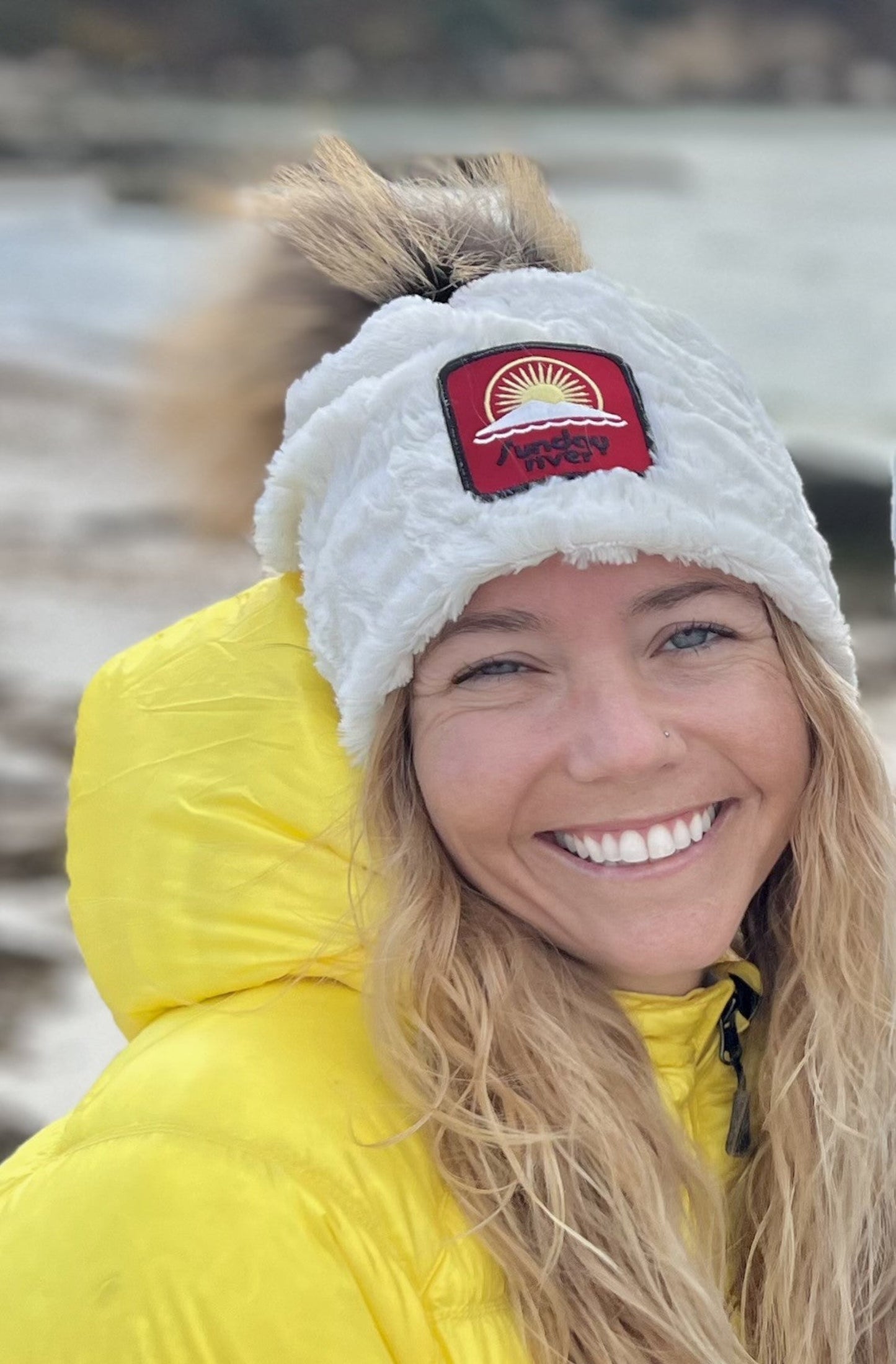 Womens apres ski hat Sunday River  ski resort custom beanie pom