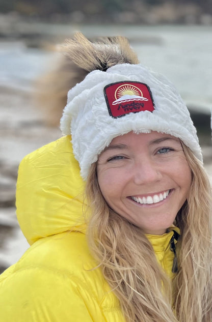 Womens apres ski hat Sunday River  ski resort custom beanie pom